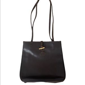 Vintage Longchamp chocolate brown leather tote